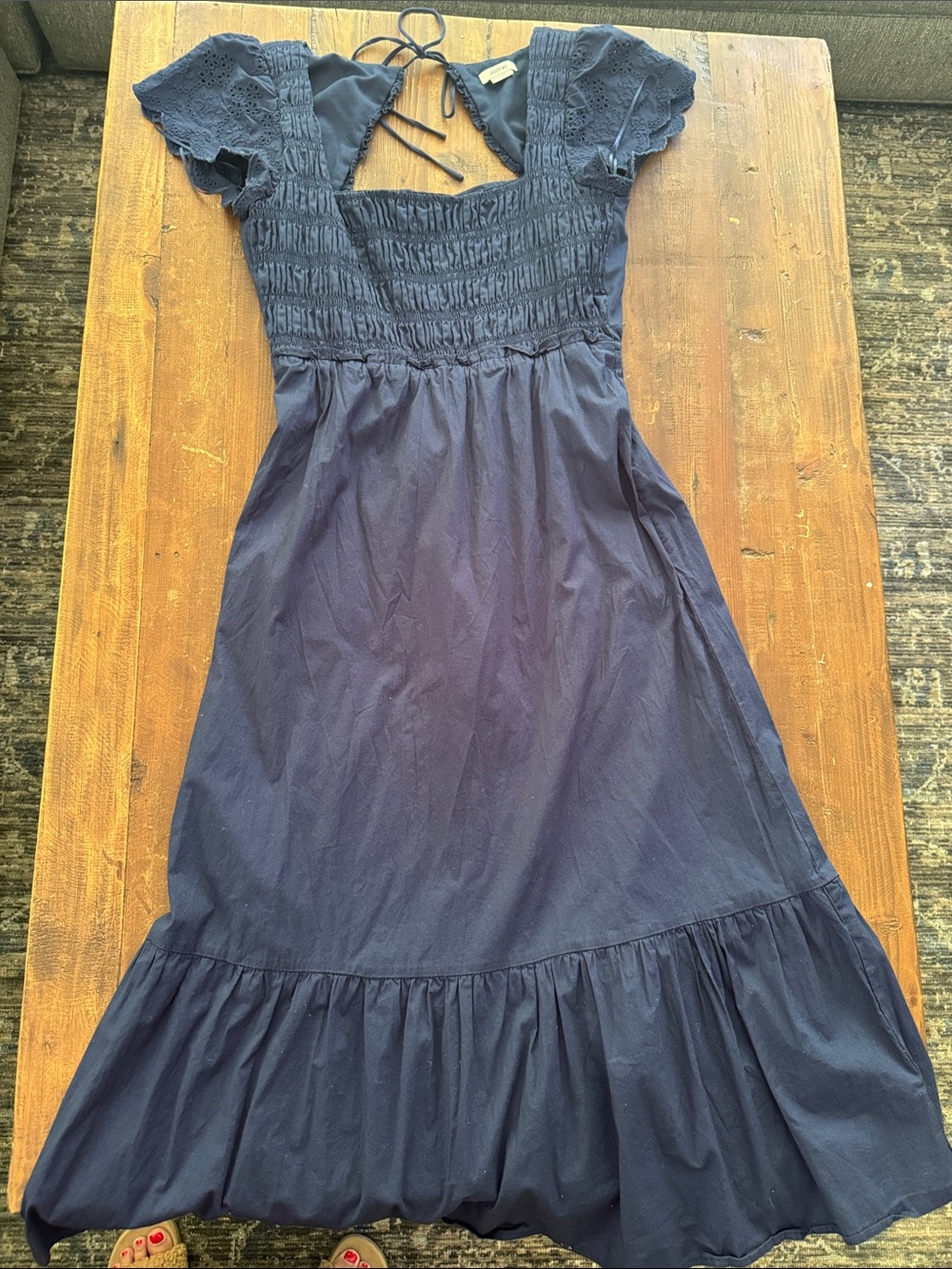 Jason Wu Navy Blue Maxi Dress with Smocked Bodice